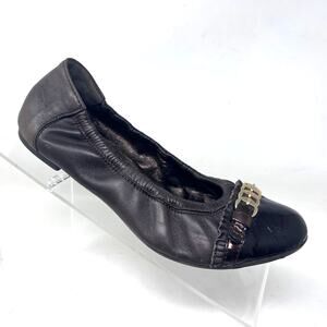 AGL Monika Ballet Flat Buckle Detail Womens 37 / 7 Brown Leather Patent Cap Toe